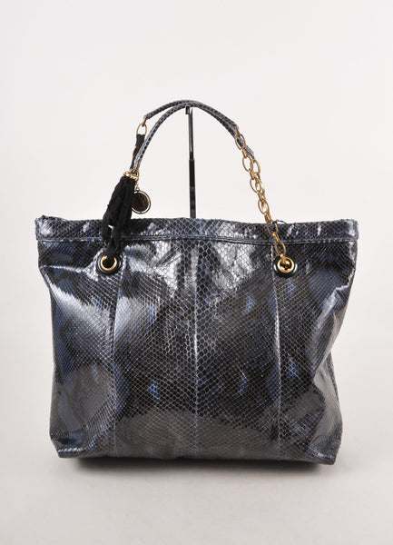 New With Tags Navy Blue Python Amalia Cabas Large Shopping Tote