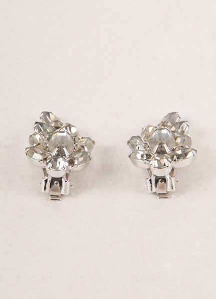 Grey and Silver Toned Crystal Rhinestone Embellished Evening Earrings