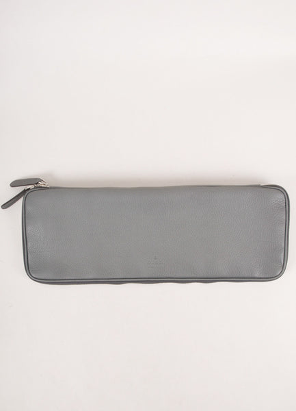 Grey Leather Long Zipper Oversized Clutch