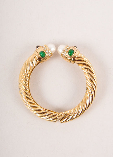 Gold Toned Bangle with Gem and Rhinestone Details