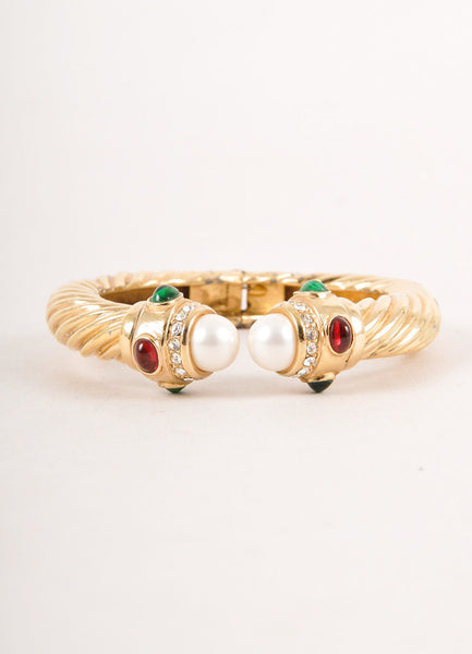 Gold Toned Bangle with Gem and Rhinestone Details