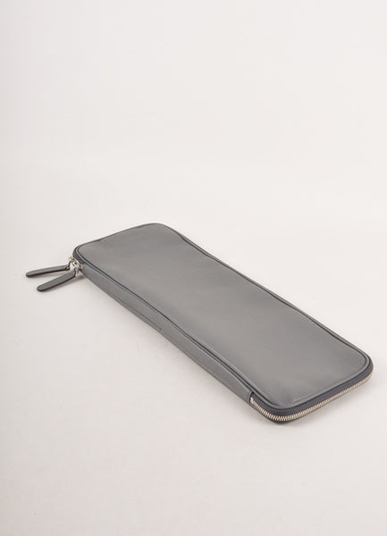 Grey Leather Long Zipper Oversized Clutch