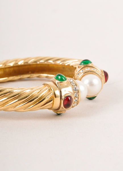 Gold Toned Bangle with Gem and Rhinestone Details