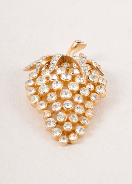 Gold Toned and Clear Rhinestone Embellished Grape Cluster Pin Brooch