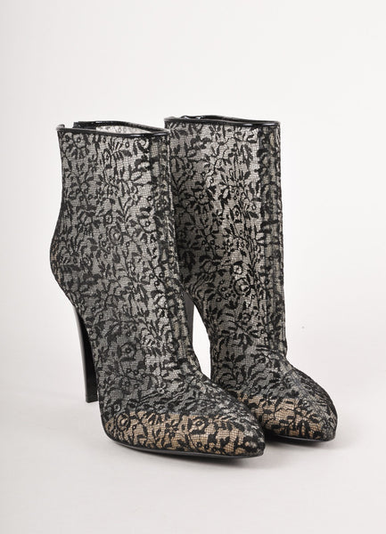 Black Sheer Floral Lace Heeled Boots