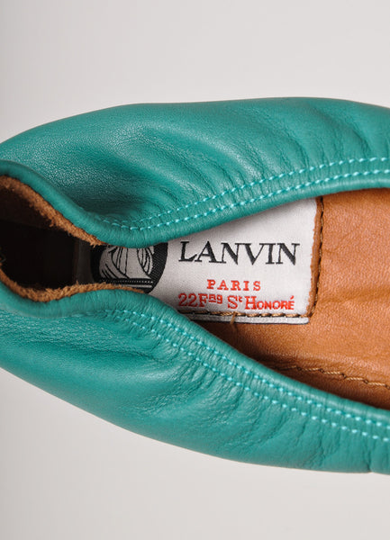 New In Box Teal Green Ruched Leather Ballet Flats