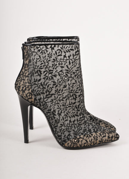 Black Sheer Floral Lace Heeled Boots