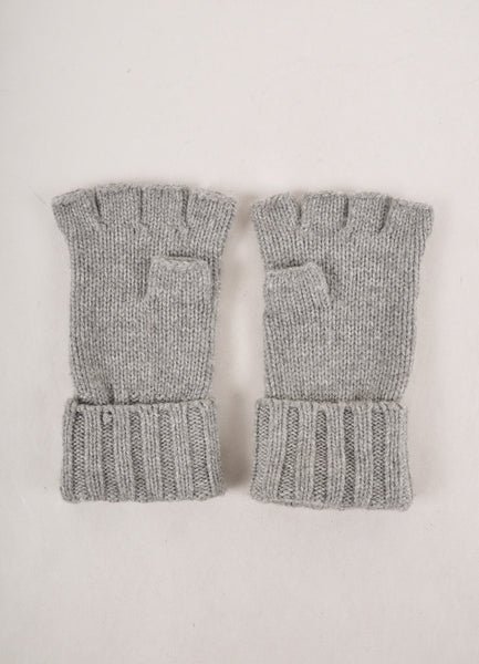 Grey Cashmere Knit Fingerless Chain Link "CC" Gloves