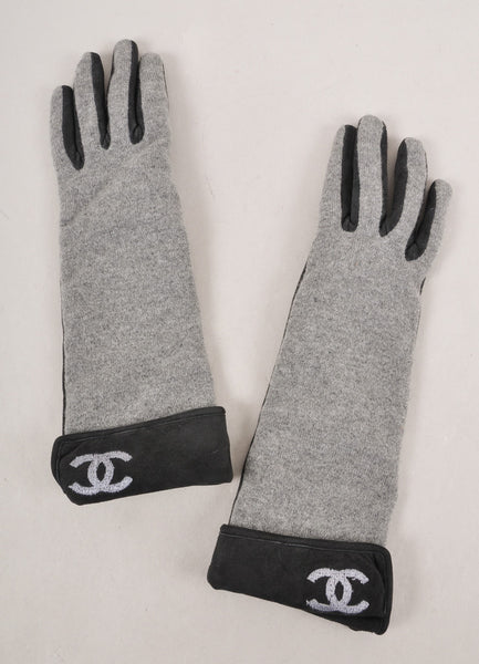 Grey Cashmere and Suede "CC" Gloves