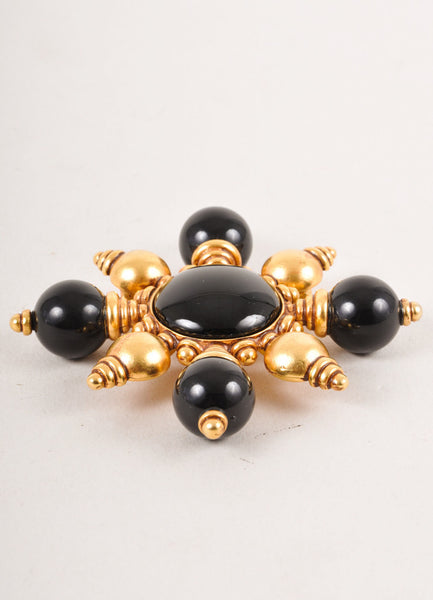 Black and Gold Toned Sunburst Pin