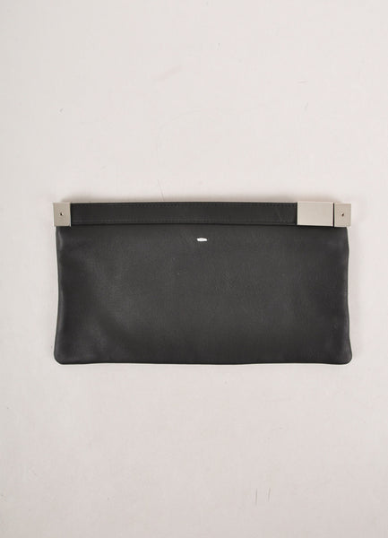 Black and Silver Metal Hardware Small Leather Zip Clutch