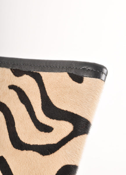 Beige and Black Zebra Stripe Ponyhair and Leather Long Clutch