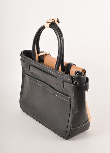 Black, Beige, and Brown Tricolor Structured "Boxer" Leather Satchel