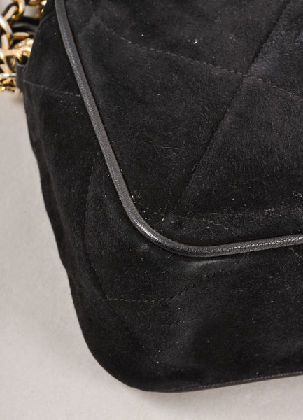 Black Quilted Suede "CC" Rhinestone Tassel Camera Bag