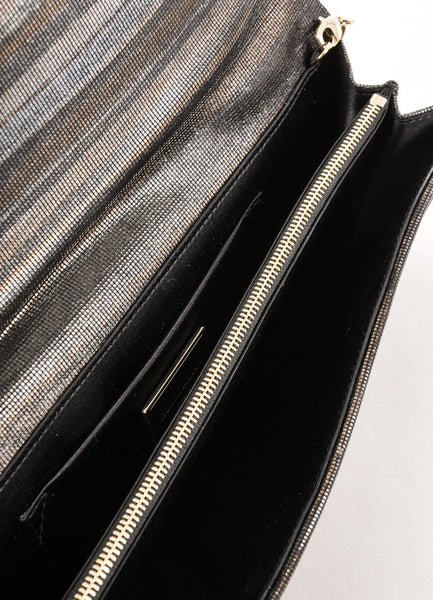 Black, Bronze, and Brown Stripe Convertible Leather Envelope Clutch