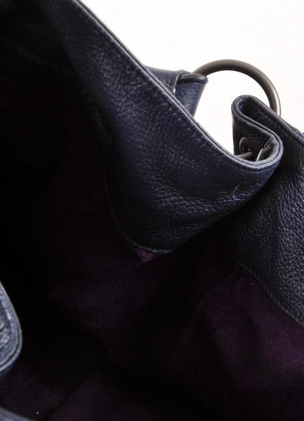Navy Woven Leather Trim "Ottone" Hobo Shoulder Bag