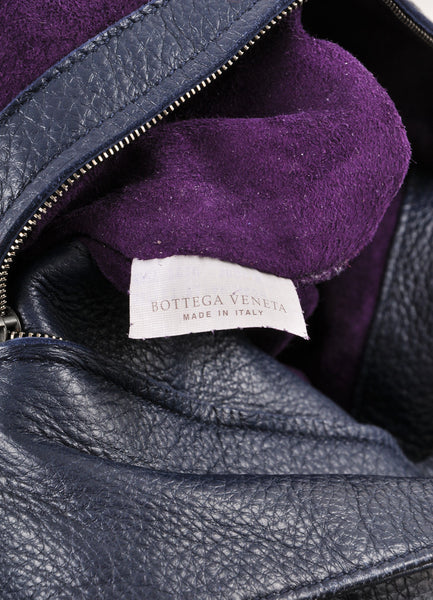 Navy Woven Leather Trim "Ottone" Hobo Shoulder Bag