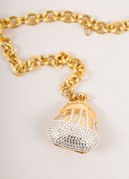 Gold Toned Rhinestone Coin Purse Charm Rolo Chain Belt