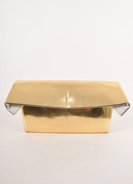 Gold Metallic Lamé Padded Angular Oversized Clutch