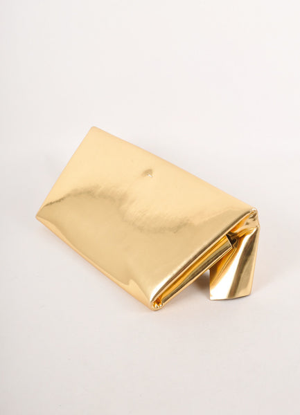 Gold Metallic Lamé Padded Angular Oversized Clutch