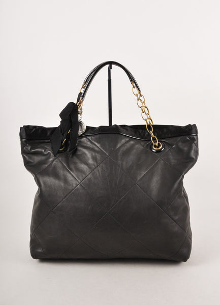 Black Quilted Leather "Amalia Cabas" Chain Strap Tote Bag