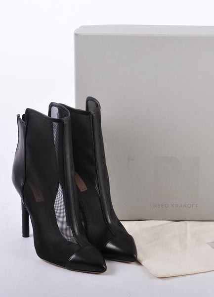 New In Box Black Leather and Mesh Cap Toe Ankle Booties