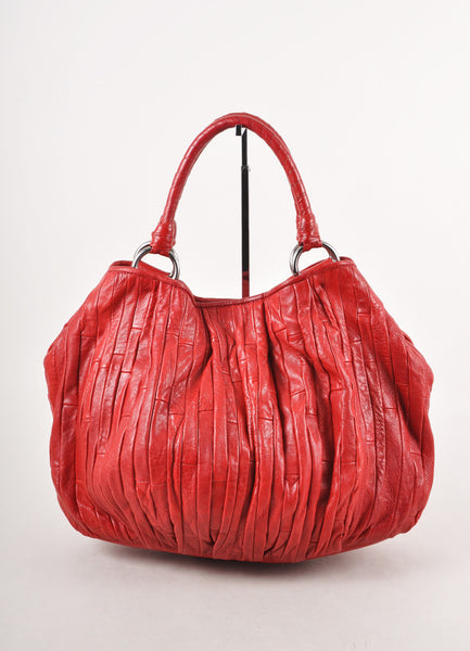 Red Leather Shoulder Tote Bag