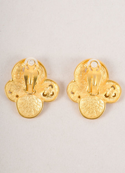 Gold Toned Button Cluster "KL" Earrings