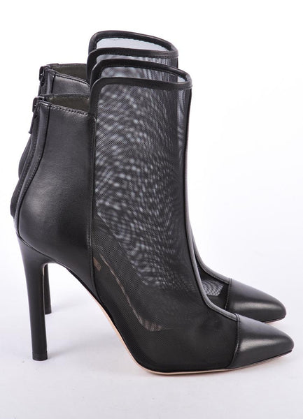 New In Box Black Leather and Mesh Cap Toe Ankle Booties