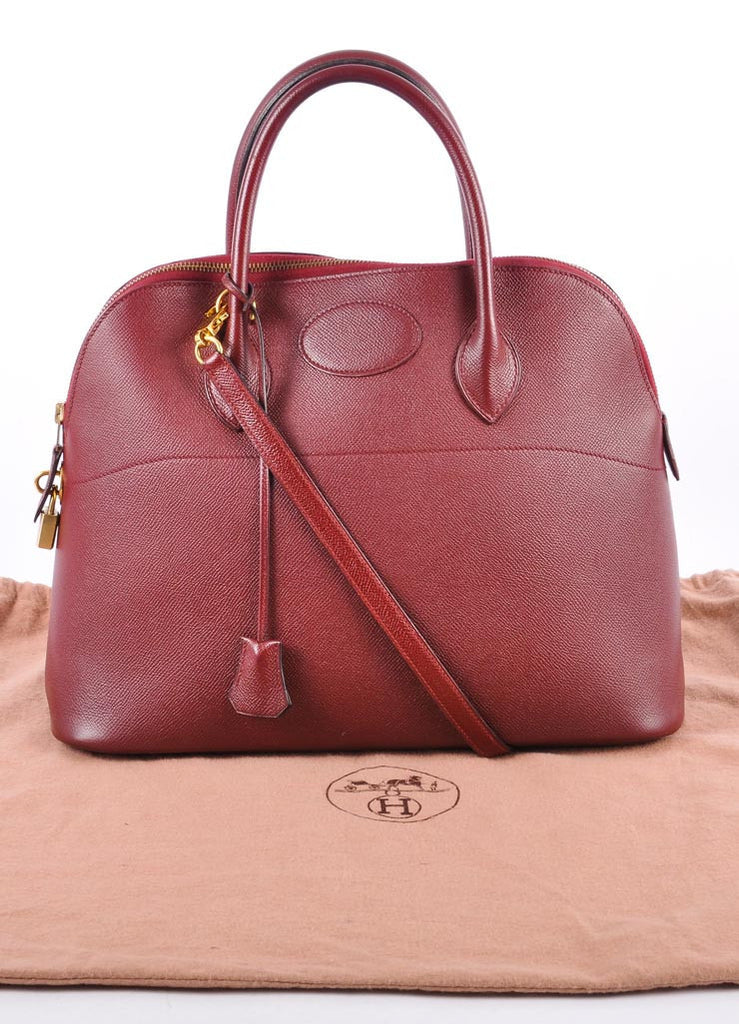 Maroon Leather "Bolide 37cm" Satchel Bag
