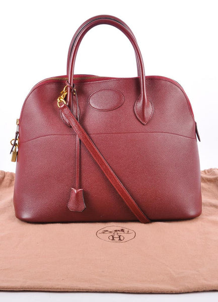 Maroon Leather "Bolide 37cm" Satchel Bag