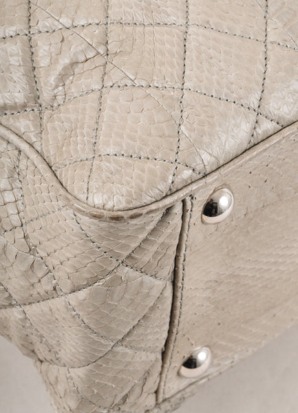 Grey Quilted Snakeskin Chain Strap Large Shopping Tote