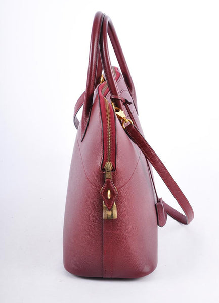 Maroon Leather "Bolide 37cm" Satchel Bag
