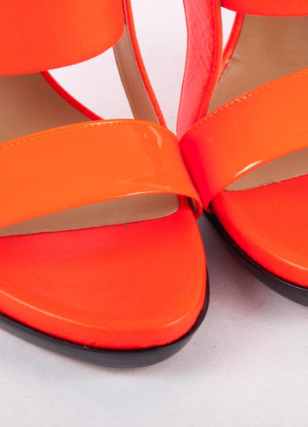 New In Box Neon Orange Leather Slingback "Fighter Sandals"