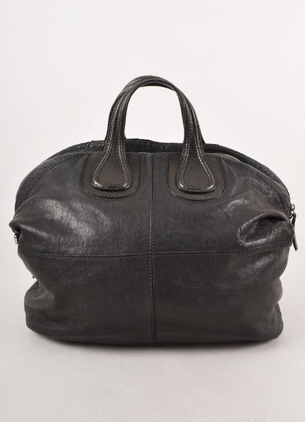 Black and Dark Grey Metallic Pebbled Leather "Nightingale" Shoulder Bag