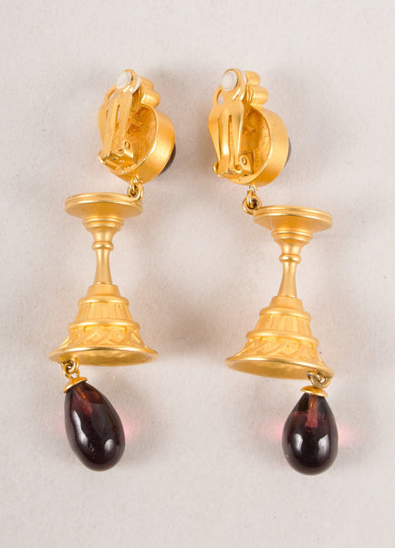 Gold Toned and Purple Stone Dangle Earrings