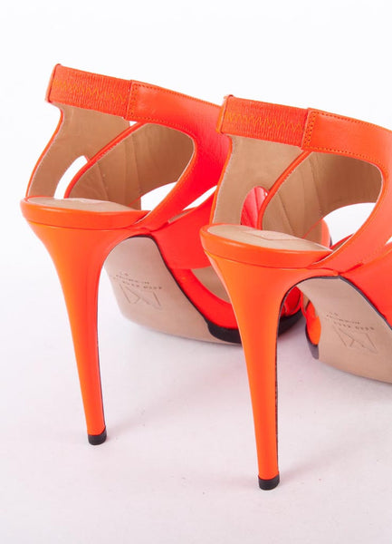 New In Box Neon Orange Leather Slingback "Fighter" Sandals