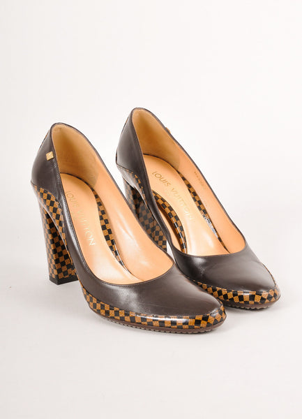 Brown Damien Patent Leather Paneled Pumps