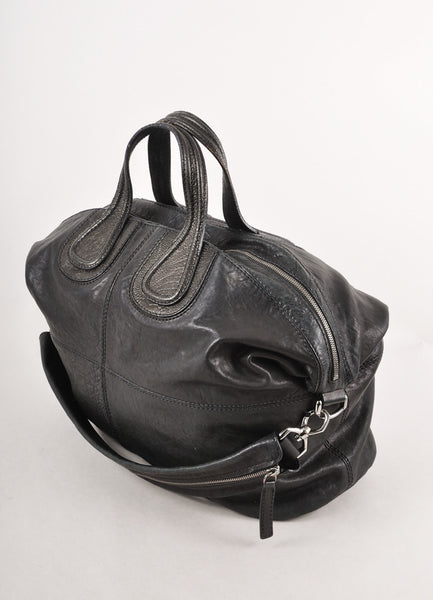 Black and Dark Grey Metallic Pebbled Leather "Nightingale" Shoulder Bag