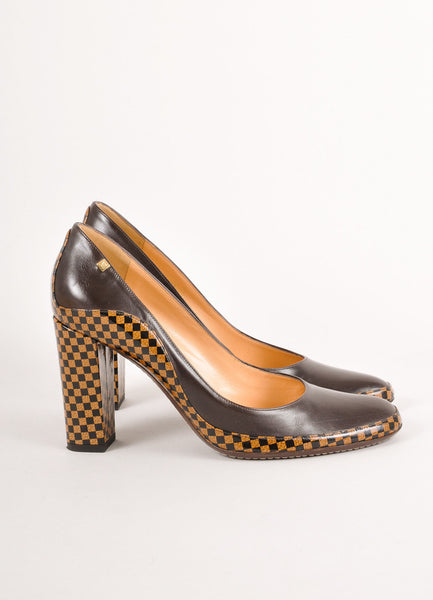 Brown Damien Patent Leather Paneled Pumps