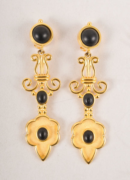 Gold Toned and Black Baroque Inspired Dangle Earrings