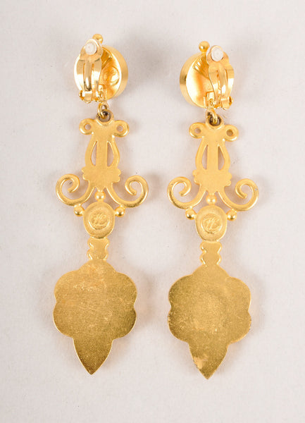 Gold Toned and Black Baroque Inspired Dangle Earrings