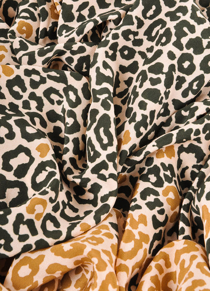 Black, Tan, and Pink Leopard Print Silk Scarf