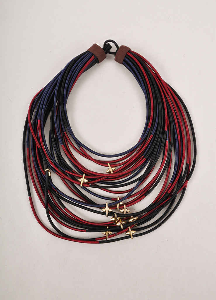 Navy, Maroon, and Black Rope Necklace with Gold Studs