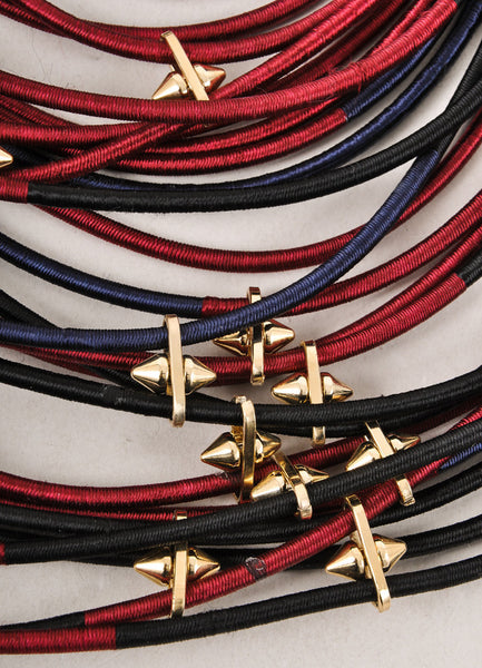 Navy, Maroon, and Black Rope Necklace with Gold Studs
