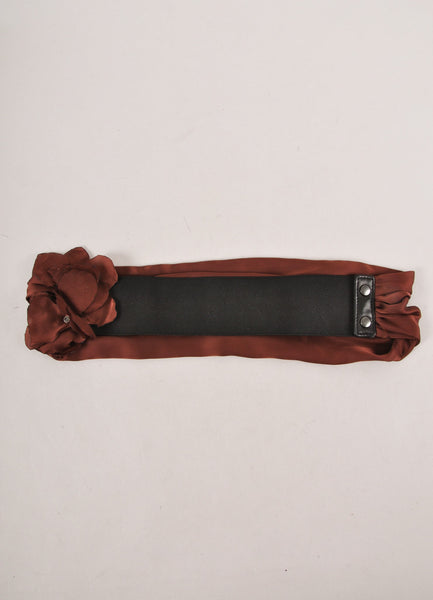 Brown and Purple Floral Applique Elastic Trim Cummerbund Belt