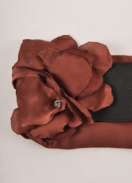 Brown and Purple Floral Applique Elastic Trim Cummerbund Belt