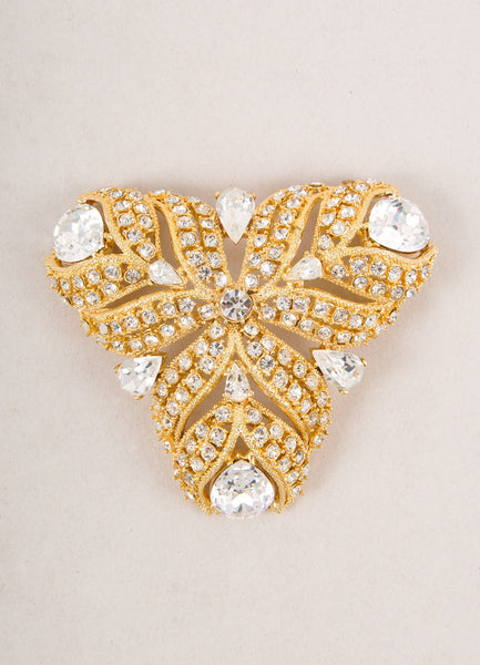 Gold Toned and Clear Rhinestone and Gem Encrusted Pin Brooch