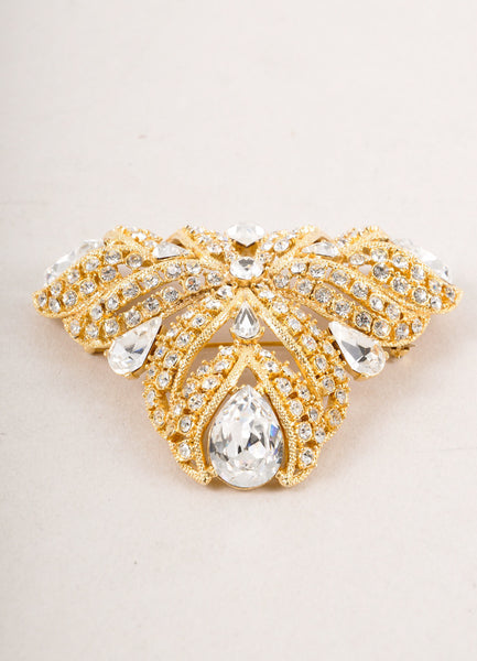 Gold Toned and Clear Rhinestone and Gem Encrusted Pin Brooch