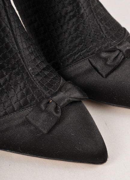 Black Quilted Pointed Toe Bow Zip Booties